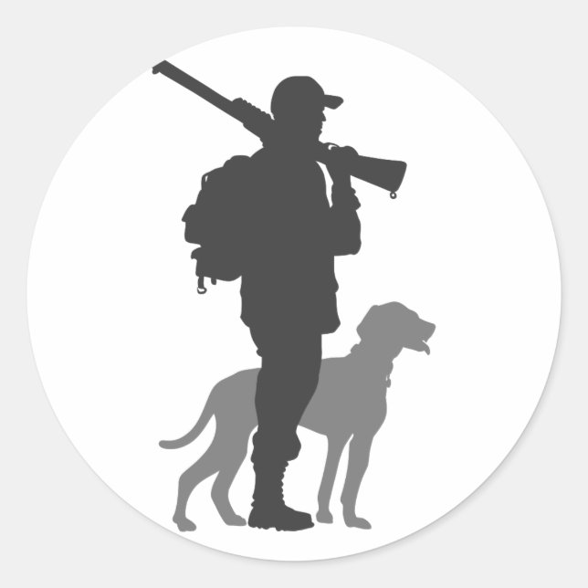 Sticker Rond Chien de chasse avec chasseur - Choisissez la coul (Devant)