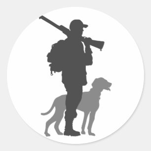 Sticker Rond Chien de chasse avec chasseur - Choisissez la coul