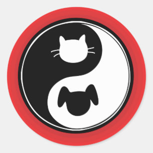 Sticker Rond Chien de chat Yin Yang