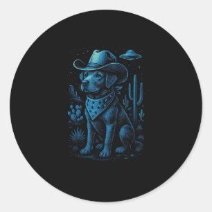 Sticker Rond Chien de cowboy Labrador Retriever Alien Western D