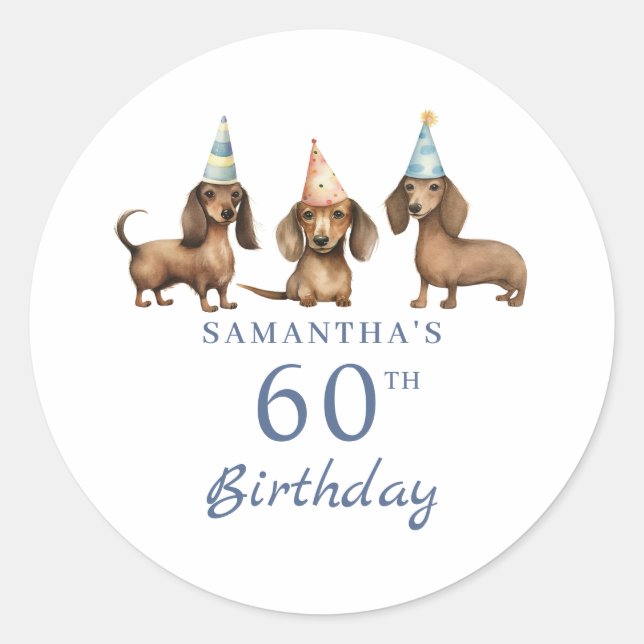 Sticker Rond Chien de Dachshund 60e anniversaire (Devant)