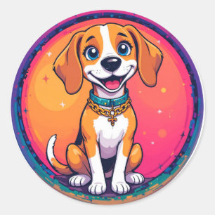 Sticker Rond Chien de dessin animé joyeux