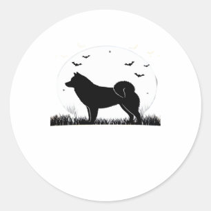Sticker Rond Chien de Hokkaido � Silhouette de lune d'Halloween