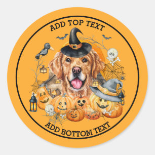 Sticker Rond Chien de la saison effrayante Golden Retriever Hal