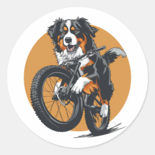Sticker Rond Chien De Montagne Bernois À Vélo De Montagne