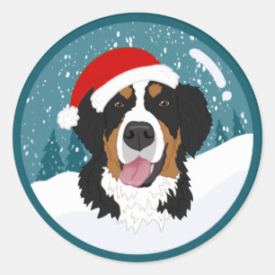 Sticker Rond Chien de montagne bernois de Noël