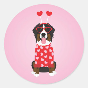 Sticker Rond Chien de montagne de Saint-Valentin Bernese