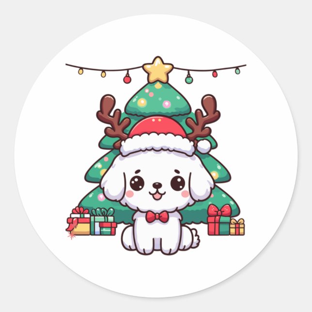 Sticker Rond Chien de Noël - Chien de Noël (Devant)