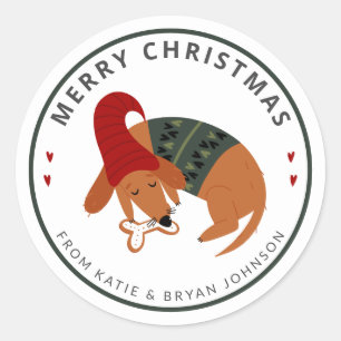 Sticker Rond Chien de Noël mignon personnalisable