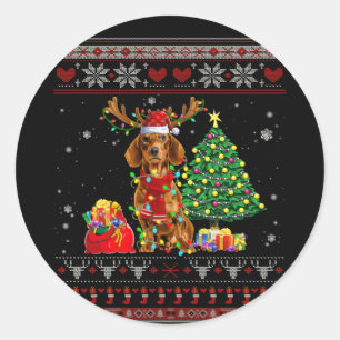 Sticker Rond Chien de Noël Ornament Cute Dog Santa Hat