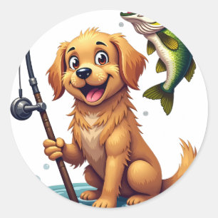 Sticker Rond Chien de pêche Retriever doré Bass Catch Kawaii T