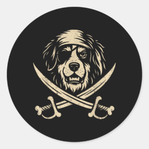 Sticker Rond Chien de pirate vintage Bernois des montagnes Os e