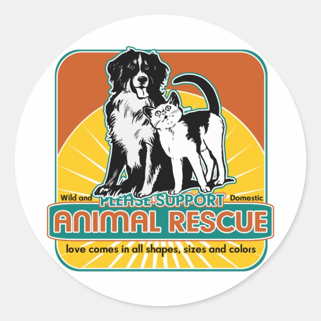 Sticker Rond Chien de sauvetage animal et chat (Devant)