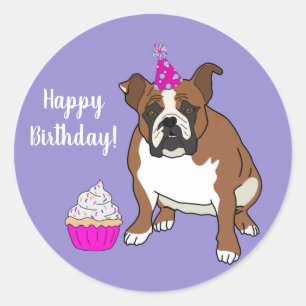 Sticker Rond Chien de taule anglais personnalisé Anniversaire C