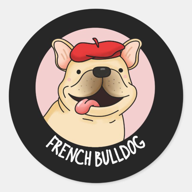 Sticker Rond Chien de taule français Funny Chien Pun Dark BG (Devant)