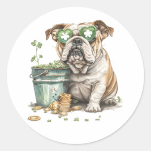 Sticker Rond Chien de taureau anglais de la Saint-Patrick