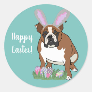 Sticker Rond Chien de taureau anglais personnalisable Pâques
