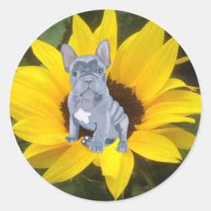 Sticker Rond Chien de taureau bleu gris français Chien et tour