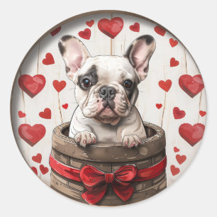 Sticker Rond Chien de taureau français Valentines