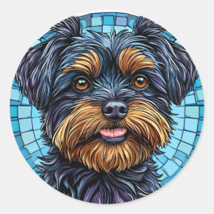 Sticker Rond Chien de Terrier noir et Brown