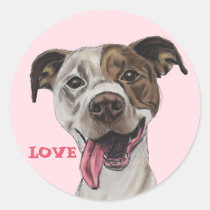 Sticker Rond Chien de Terrier Tiré souriant Taureau Dessin AMOU