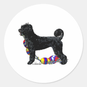 Sticker Rond Chien d'eau portugais debout avec flottaison