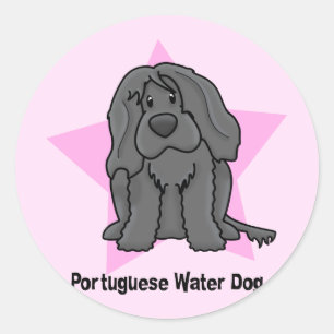 Sticker Rond Chien d'eau portugais étoile Kawaii