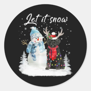 Sticker Rond Chien d'eau portugais Père Noël Chien Noël Snowman
