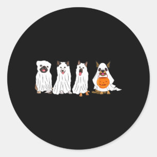 Sticker Rond Chien d'Halloween avec citrouille Chien d'Hallowee