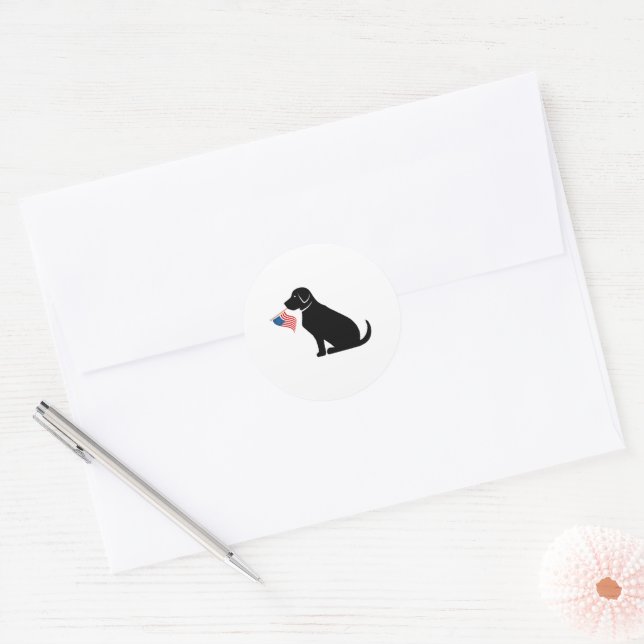 Sticker Rond Chien du laboratoire noir patriotique Silhouette d (Enveloppe)