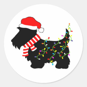 Sticker Rond Chien écossais de Noël avec lumières