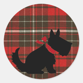 Sticker Rond Chien écossais mignon et taran rouge