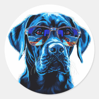 Sticker Rond Chien élégant avec lunettes de soleil réfléchissan