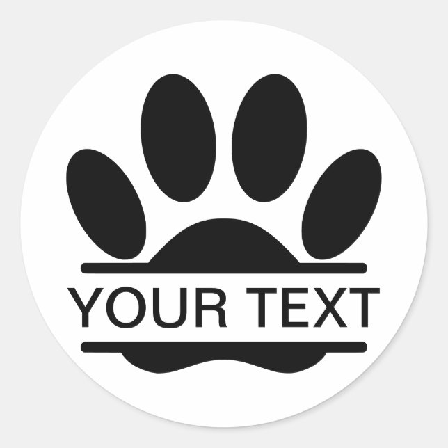 Sticker Rond Chien Empreinte de patte Fractionner Dessin Texte  (Devant)