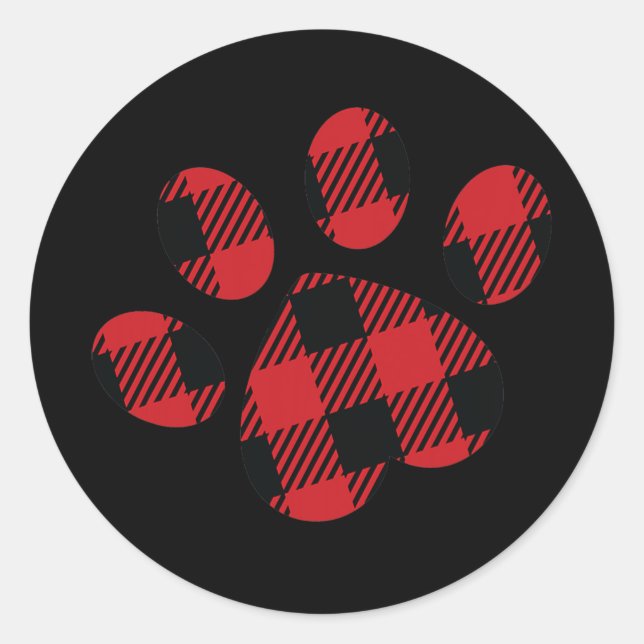 Sticker Rond Chien Empreinte de patte Love Chiot Buffalo Plaid  (Devant)