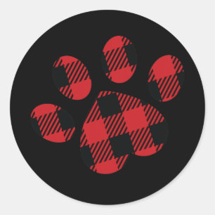 Sticker Rond Chien Empreinte de patte Love Chiot Buffalo Plaid