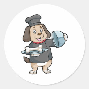 Sticker Rond Chien en chef avec Plateau et os
