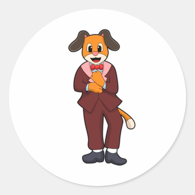 Sticker Rond Chien en forme de chambre avec costume (Devant)
