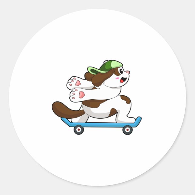 Sticker Rond Chien en Skate avec Skateboard (Devant)