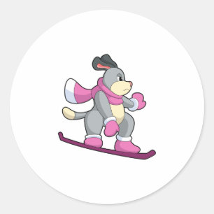 Sticker Rond Chien en Snowboardeur avec Sonowboard