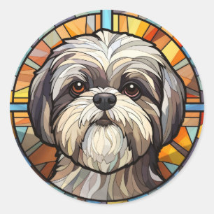 Sticker Rond Chien en Verre Doux Shih Tsu