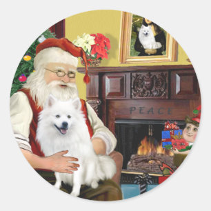 Sticker Rond Chien Esquimau Américain père Noël