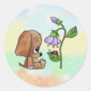 Sticker Rond Chien et fleur