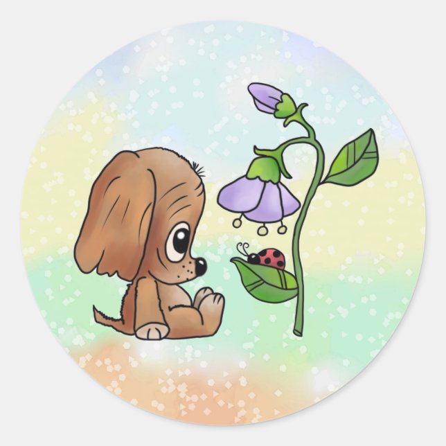 Sticker Rond Chien et fleur (Devant)