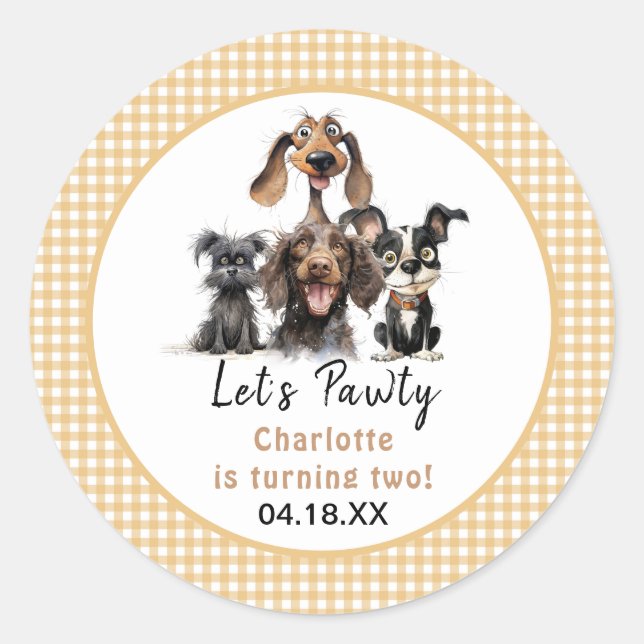 Sticker Rond Chien Faisons Pawty Anniversaire (Devant)