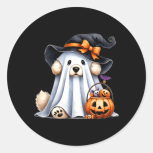 Sticker Rond Chien fantôme d'Halloween