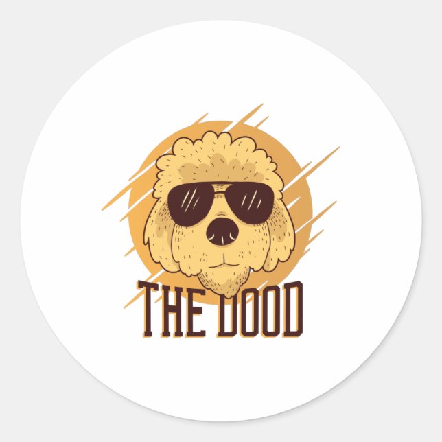 Sticker Rond Chien Goldendoodle cool (Devant)