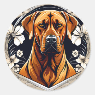 Sticker Rond Chien gracieux Rhodesian Ridgeback avec Floral