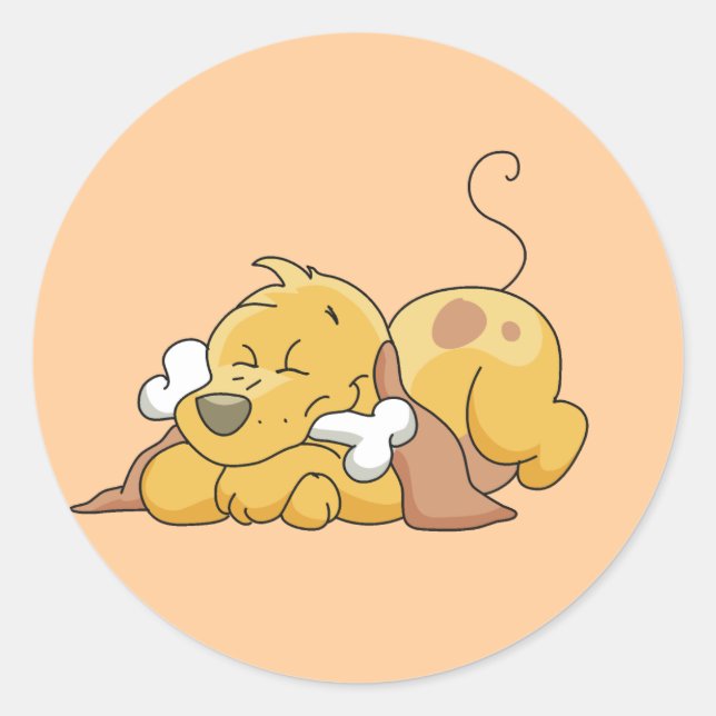 Sticker Rond Chien heureux avec des T-shirts et des cadeaux (Devant)