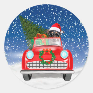 Sticker Rond Chien Jack Russell Conduisant une Voiture dans la